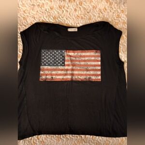 Vintage Style Distressed Black T-Shirt Tank with American Flag Print